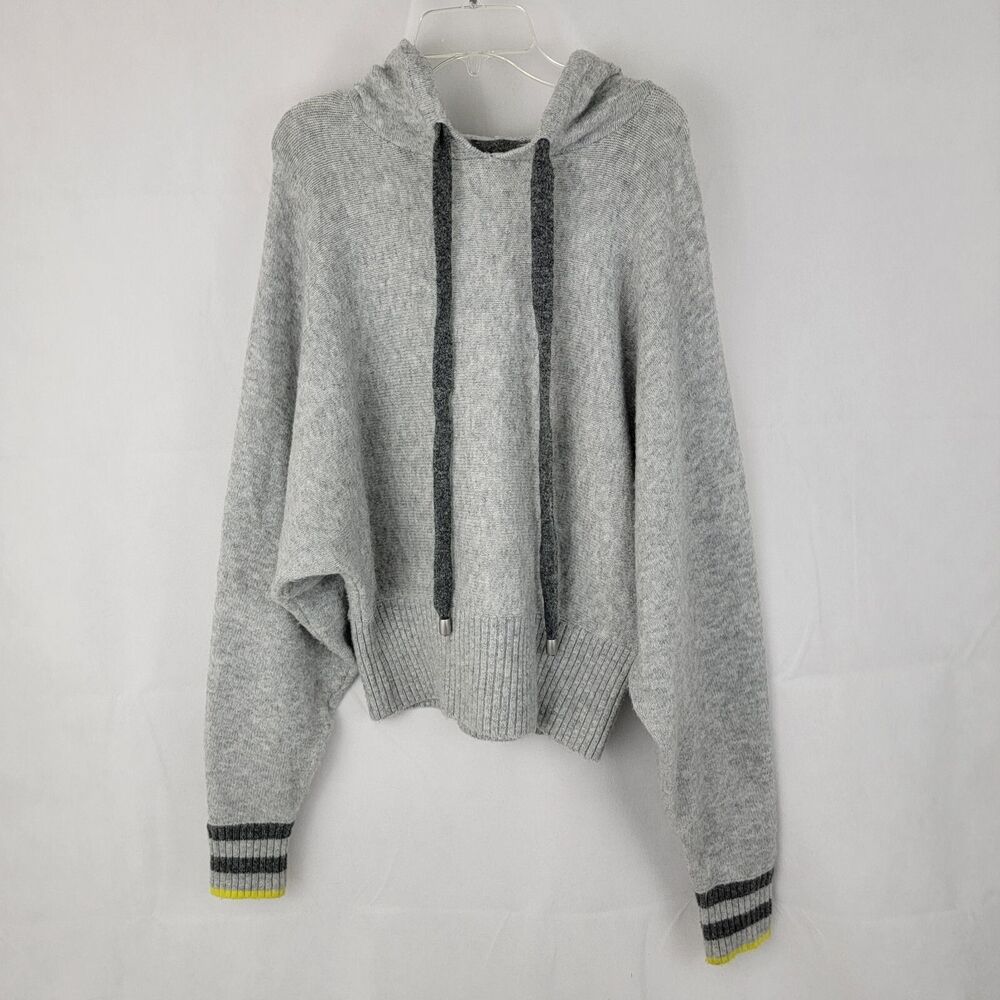 H&M Pringle Of Scotland Womens Sweater XS Hoodie GRAY Knit Oversized Bat Sleeves